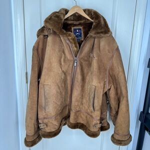 Vtg Phat Farm Leather Mens 5XL Brown Suede Fur Hooded Aviator Biker Jacket Heavy